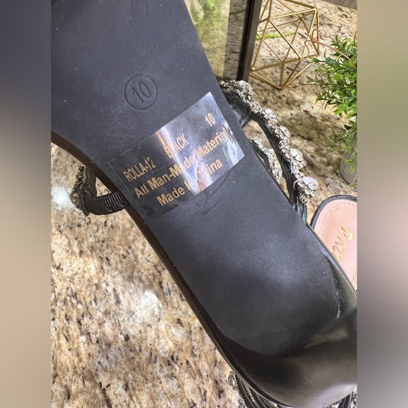 Pazzle Rhinestone Crystal Black/Silver Ankle Wrap High Heel Sandals - Picture 10 of 15